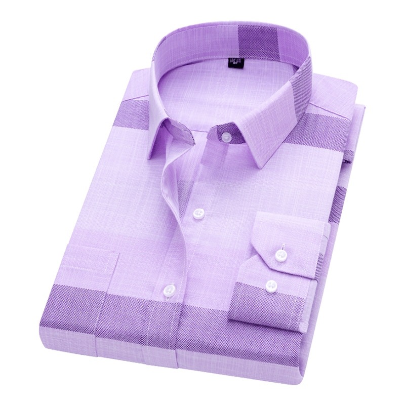 Men Shirt Plaid Print Business Dress Shirts