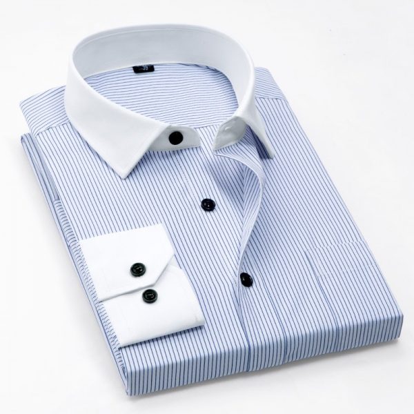 White Collar Shirts Slim Fit Solid Striped Shirts