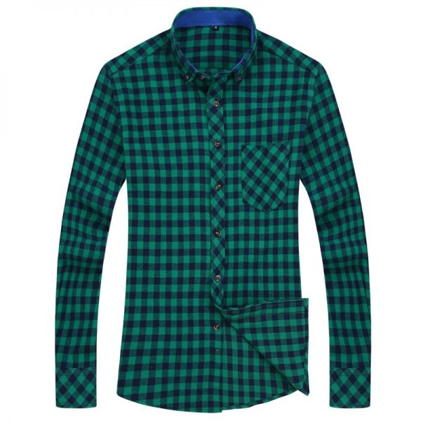 100% Cotton Flannel Plaid Shirts Slim Social Shirt