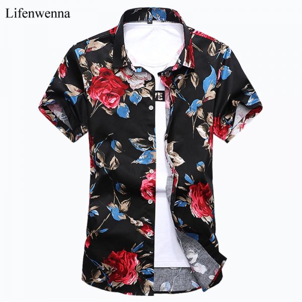 Fashion Men’s Shirt Short Sleeve Floral Shirt