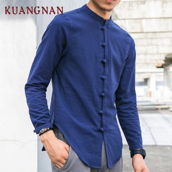 Men Shirt Casual Streetwear Cotton Linen Shirt