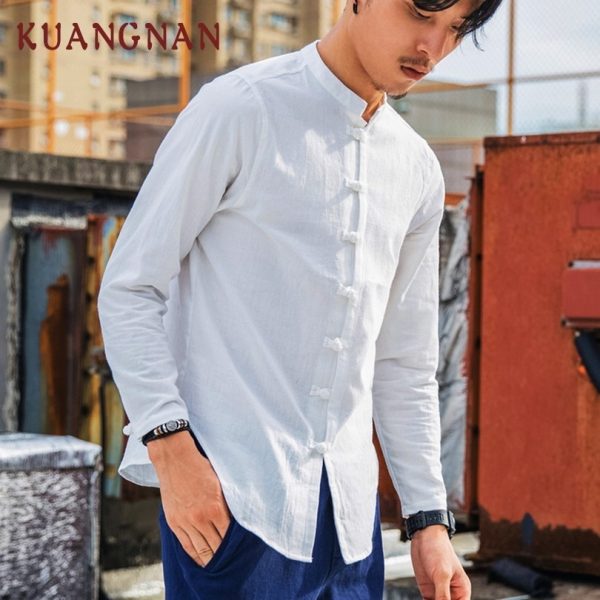 Men Shirt Casual Streetwear Cotton Linen Shirt