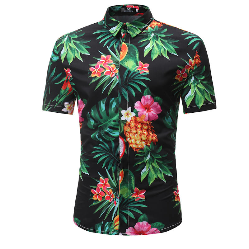 Men Shirt Summer Print Beach Hawaiian Shirt