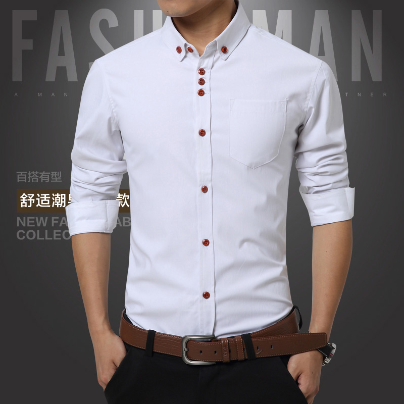 Men’s Dress Shirts Cotton Solid Casual Shirt