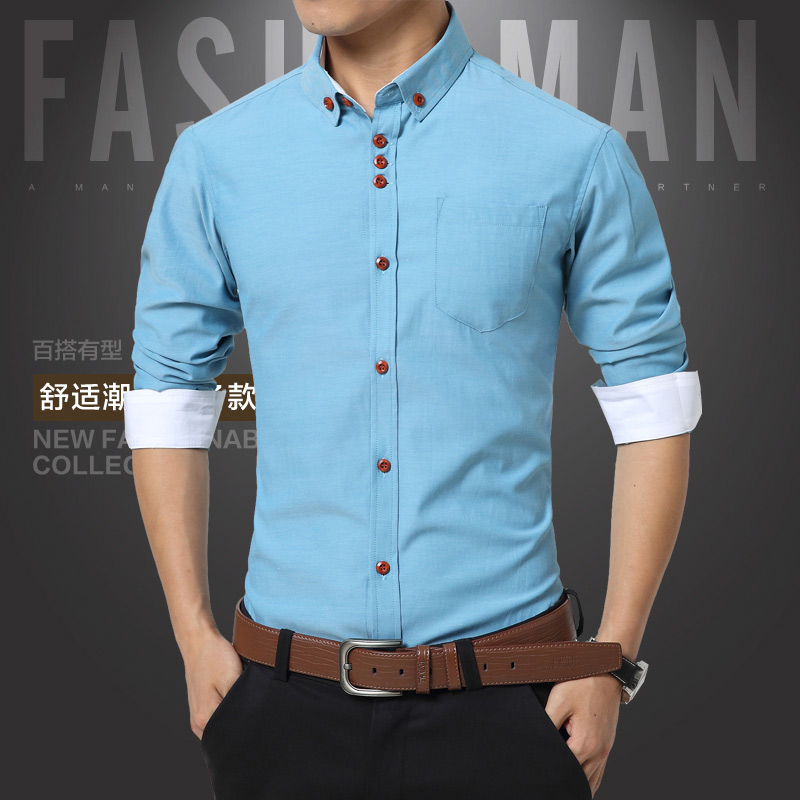 Men’s Dress Shirts Cotton Solid Casual Shirt