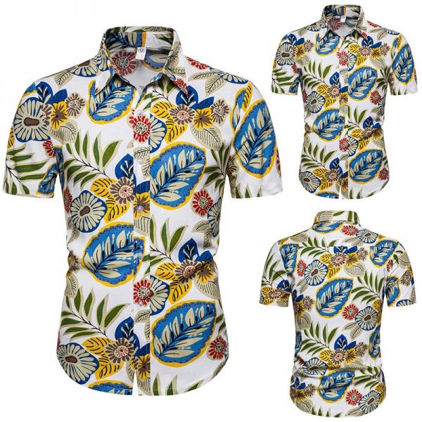 Men’s Hawaiian Shirt Leaf Print Shirts
