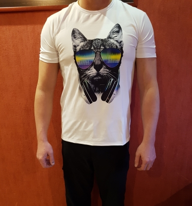 DJ Cat Printed Funny T-shirt Men Tops