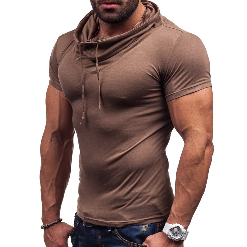 Fashion Short Sleeve Hooded T-shirt Gym Wear