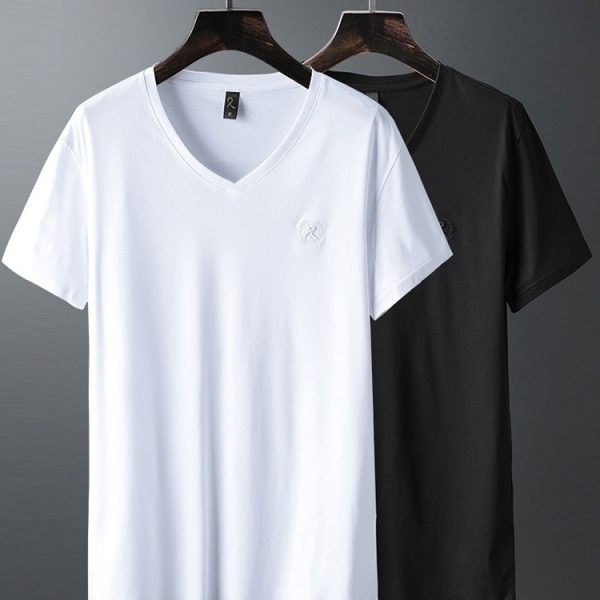 Luxury V Neck Ice Silk T Shirt