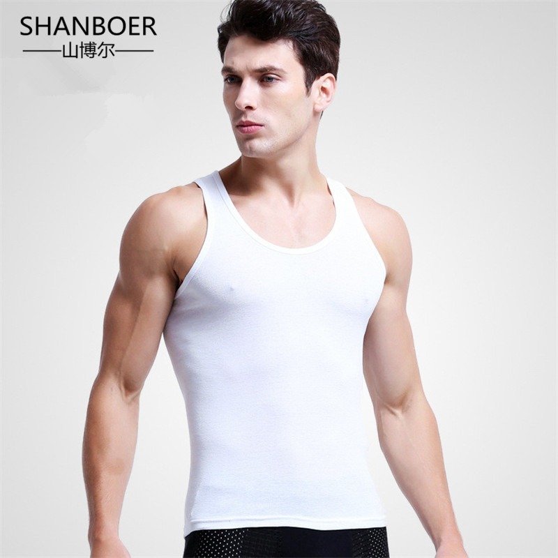 Men Close-fitting Vest Cotton Solid Undershirts