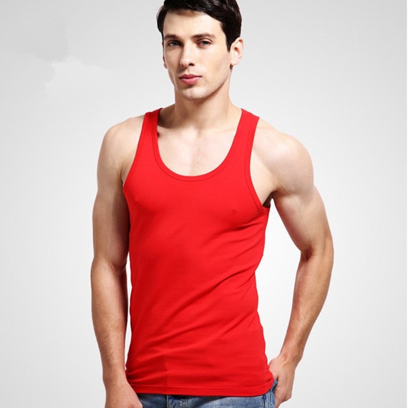 Men Close-fitting Vest Cotton Solid Undershirts