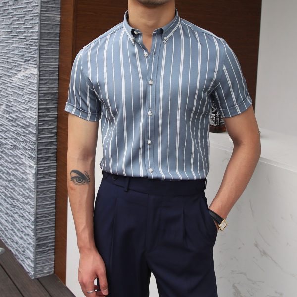Short Sleeve Tuxedo Stripe Shirt